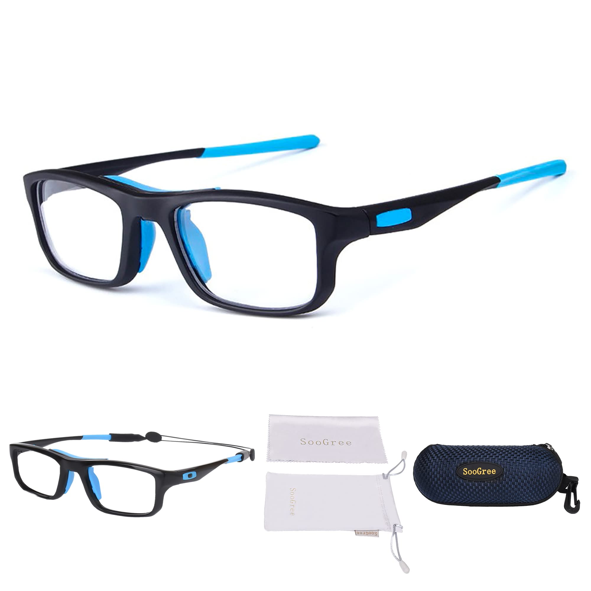 Sports Goggles Glasses Football Soccer Safety Glasses Goggles Adjustable Strap Interchangeable Temples for Men Youth