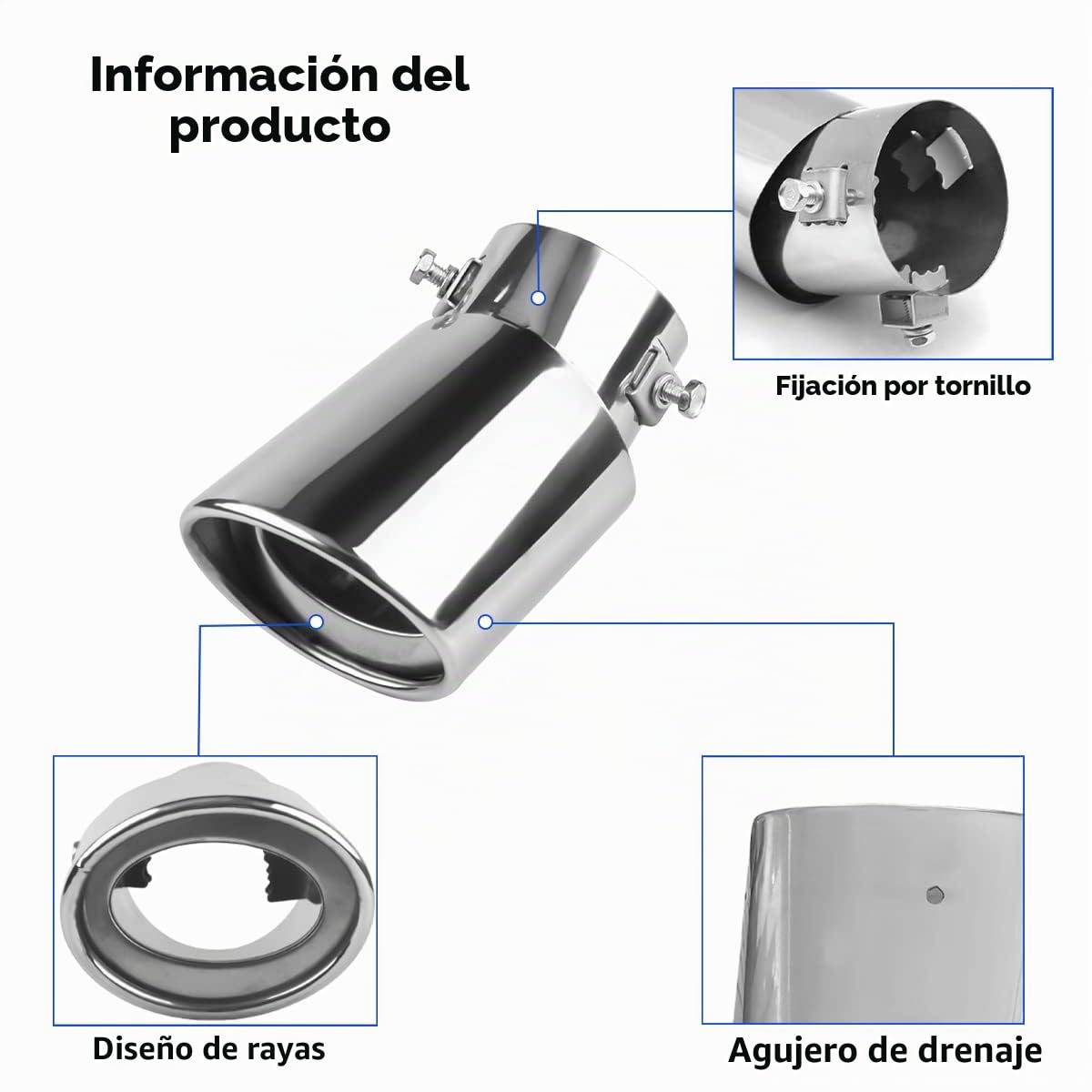 Interfaz De Tubo Escape De Coche Acero Inoxidable, Acero Inoxidable Tubo de Cola Silenciador Trasero, Punta Extremo de Tubo de Escape Universal para Coche, para Coche Tubos(Plata Curvado)