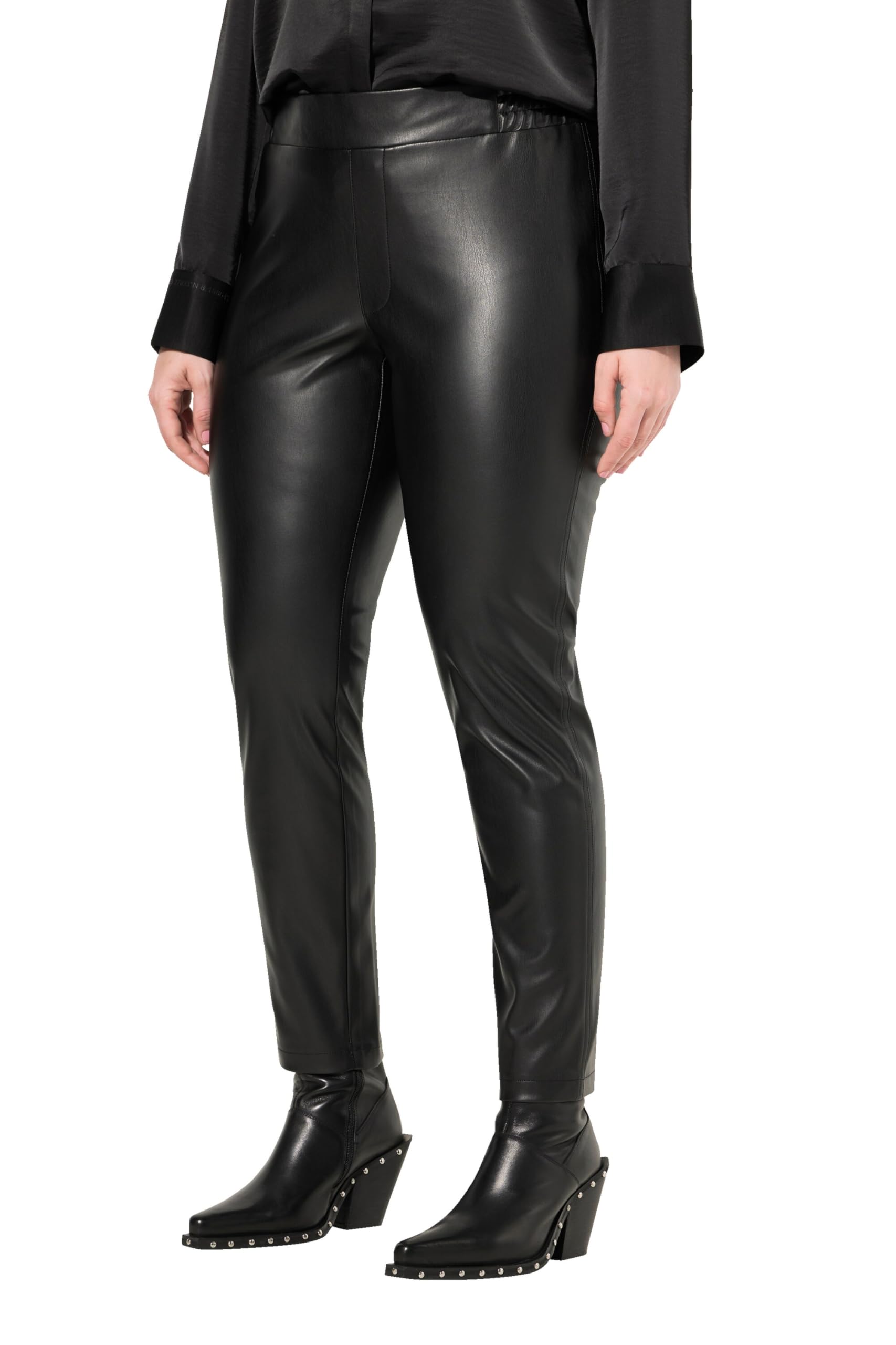 Ulla Popken Damen große Größen Übergrößen Plus Size Lederoptik-Hose, Kunstleder, Slim, Stretch 830959