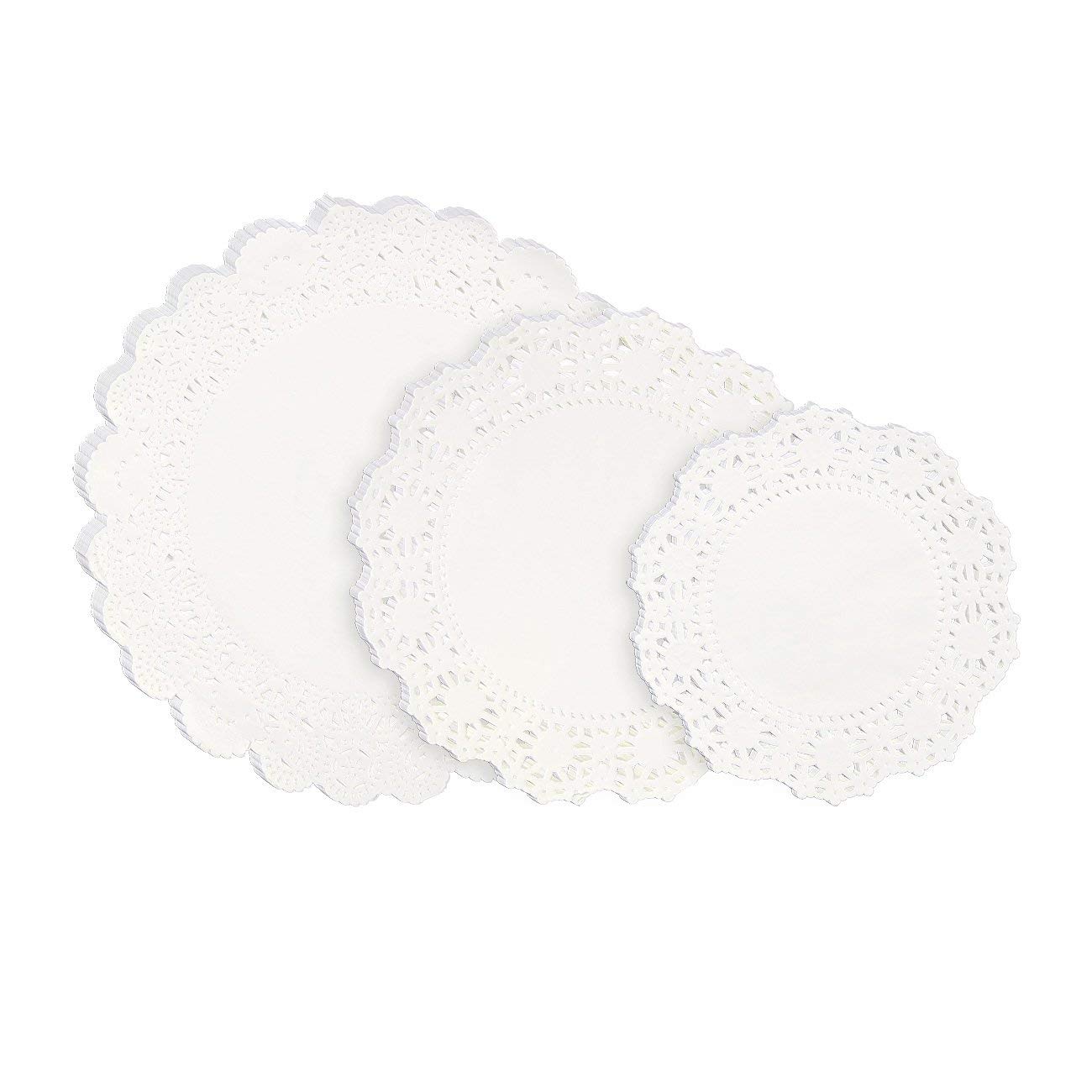 BIG BOX 3 Size 4.5,5.5,7.5 Lace Doilies Paper - 300-Piece Round Decorative Paper Placemats Bulk for Cake, Desert, Wedding, Tableware Decoration - 3 Assorted Sizes,