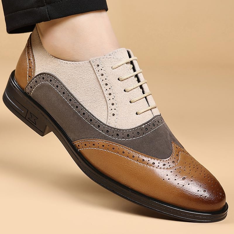 Men's Formal Suede Wingtip Oxford - Lace Up Dress Shoes for Meetings Casual Outings - Image 6