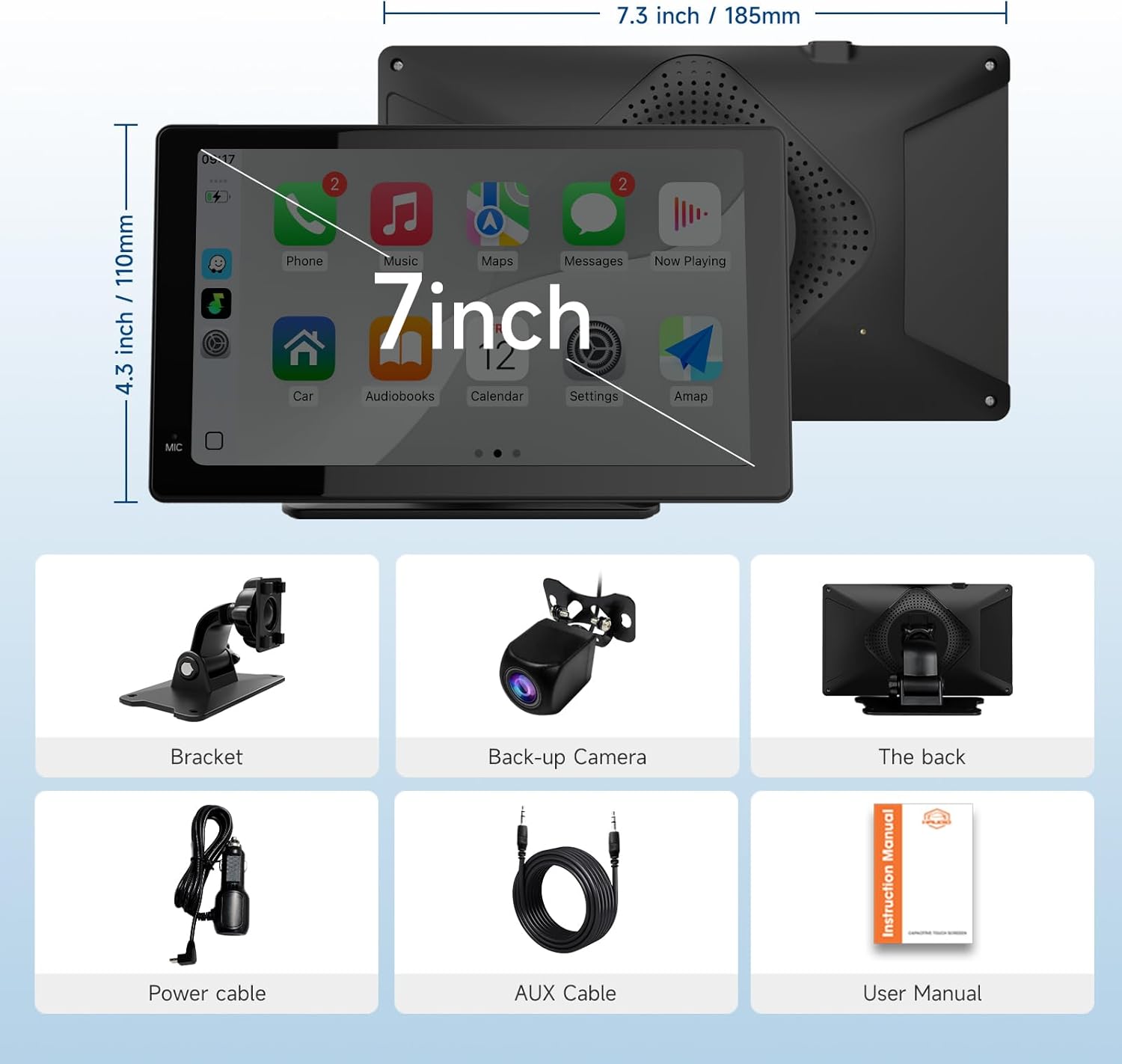 Portable Wireless Carplay Car Stereo, 7" HD Touchscreen for Car with Apple CarPlay & Android Auto with Backup Camera, GPS, Bluetooth, Voice Control, Mirror Link, FM, AUX, Universal Fit 9 61bE8ff5rlL. AC SL1500