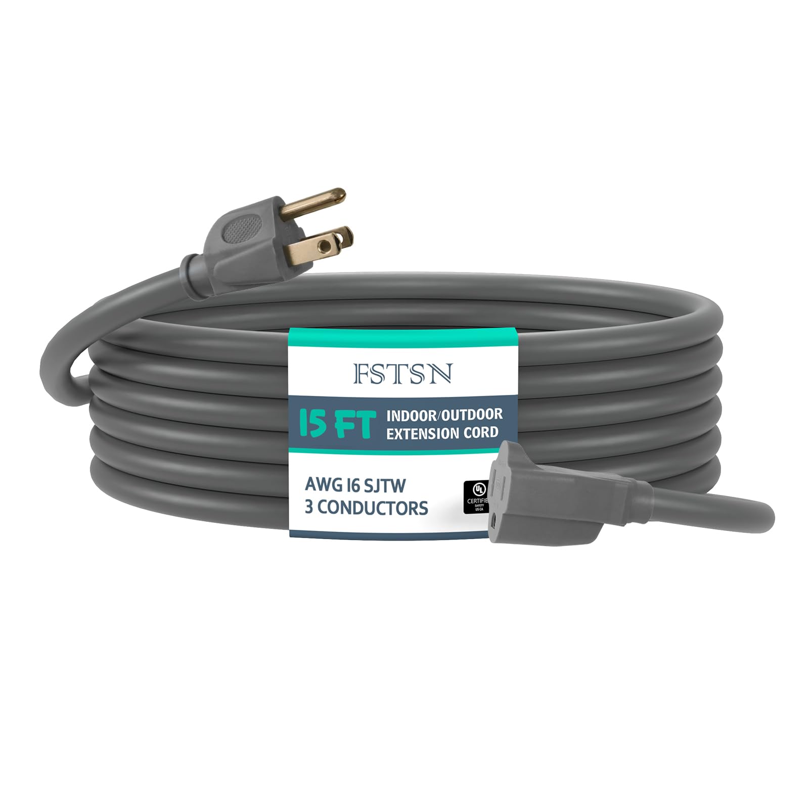 15 Ft Heavy Duty Indoor Outdoor Extension Cord - 16/3 SJTW