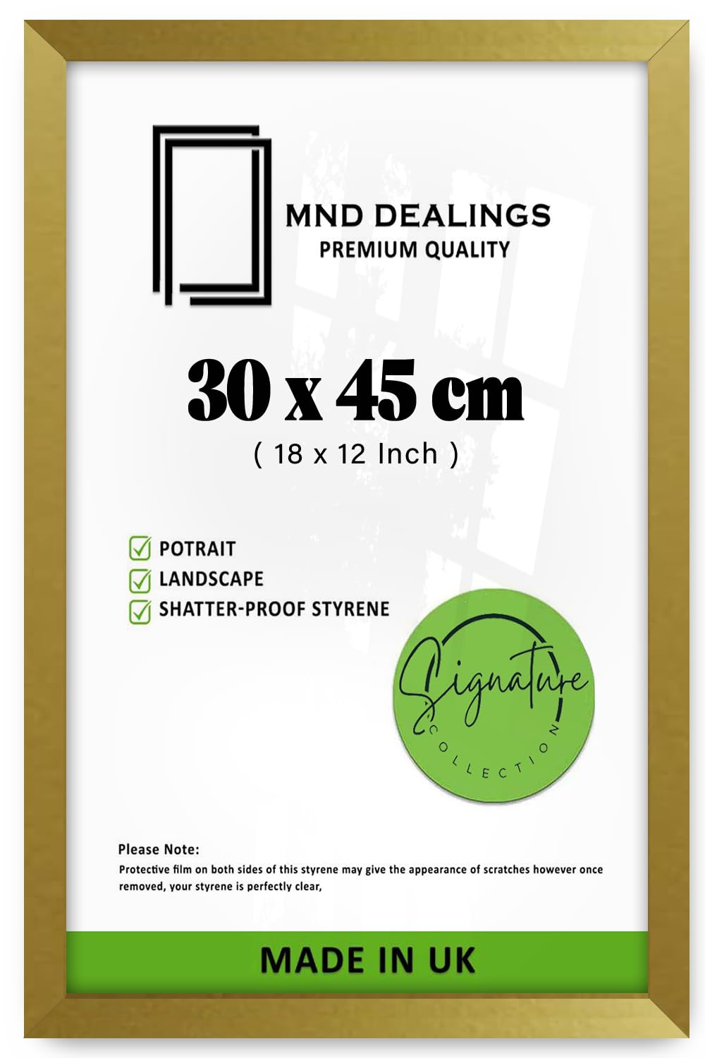 MND Dealings | MDF Picture Frame (30 x 45 CM) Wall Gallery Frame for Posters, Photos & Room Interior Décor, Hanging Hooks for Secure Wall Mounting [ Gold ]