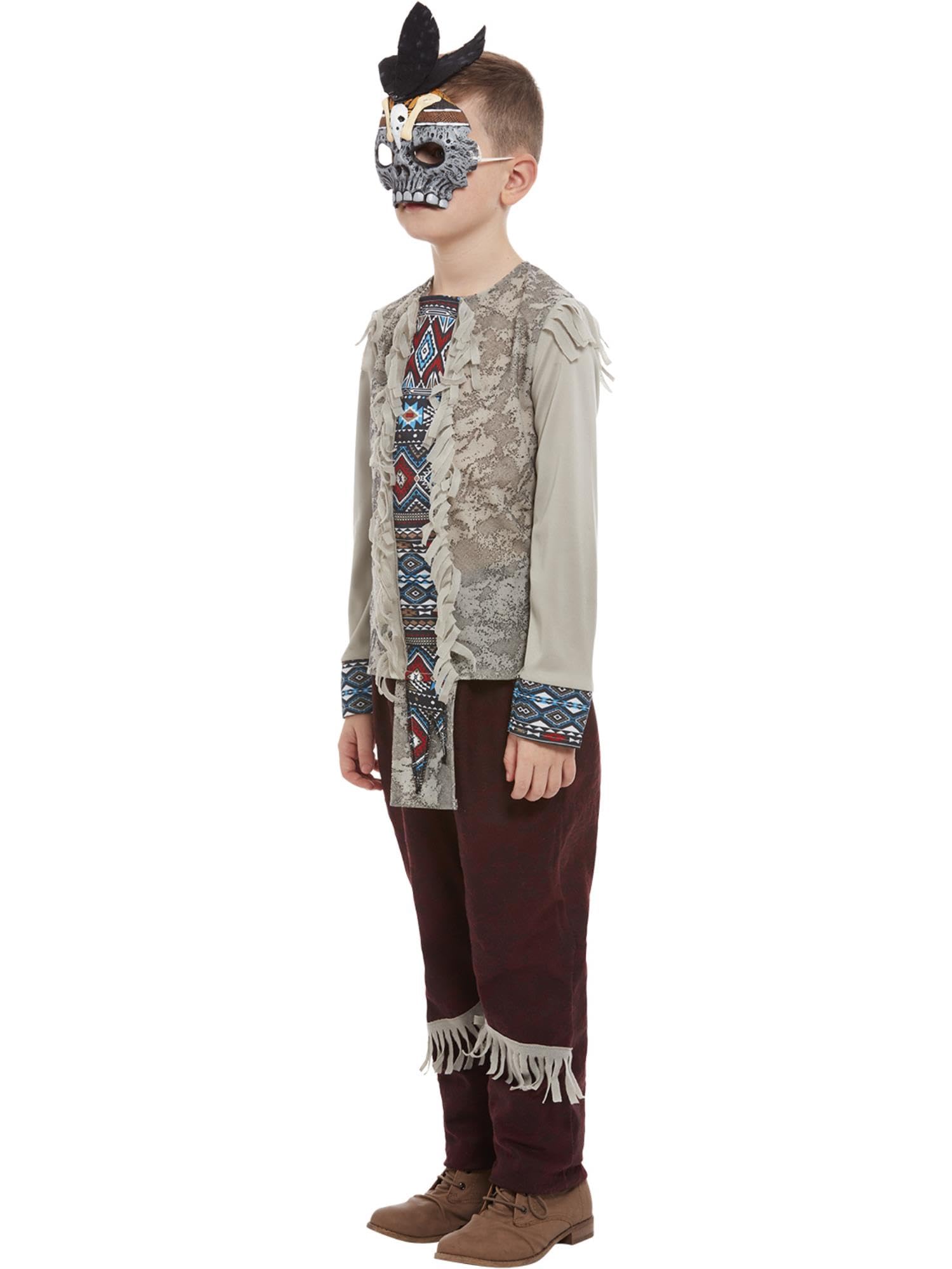 Smiffys Disfraz de indio oscuro, Gris, Parte superior, pantalones y sombrero Halloween, Carnaval