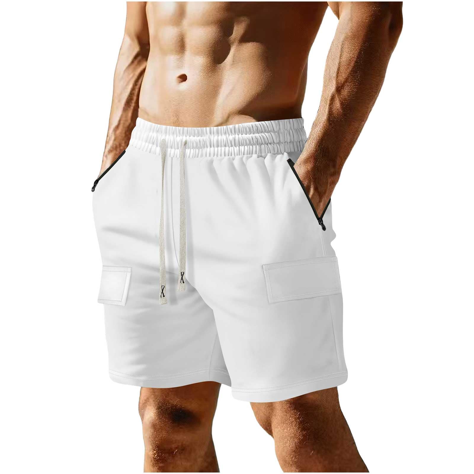 Mens Casual Cargo Shorts Outdoor Elastic Waist Drawstring Sweat Shorts Breathable Gym Workout Jogger Shorts Summer