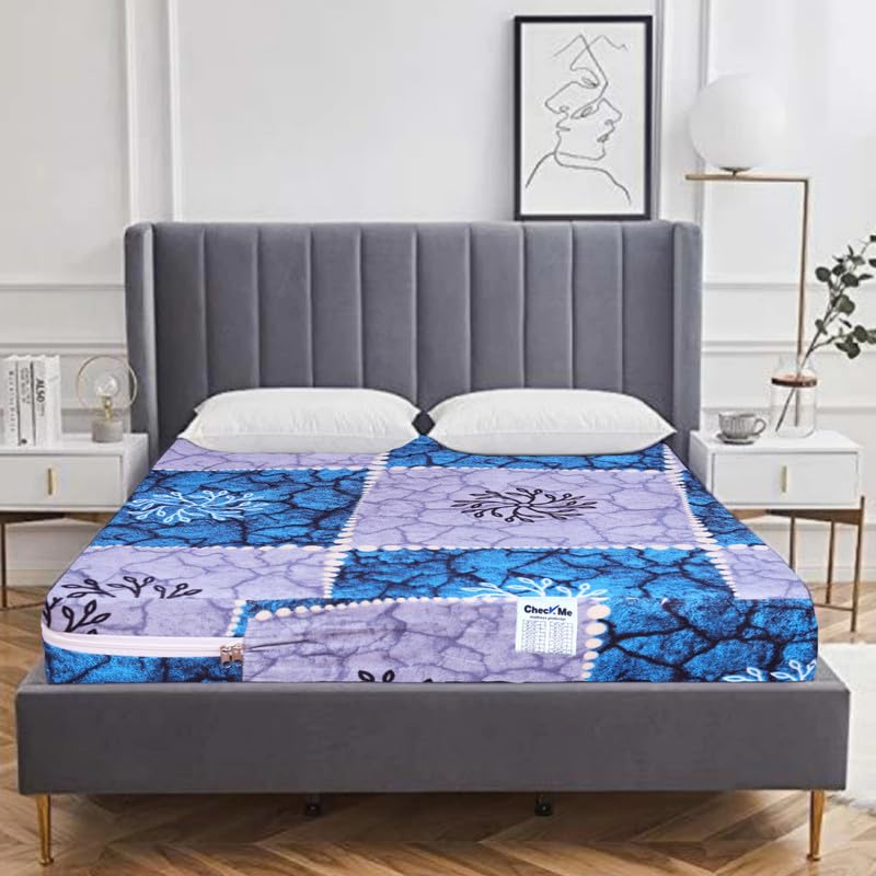 CheckMe Glace Cotton Mattress Cover/Bed Cover, Breathable Queen Size Bed Mattress Protector with Zip/Chain 60x75x8 Inch, 6.25 Feet, Multicolor