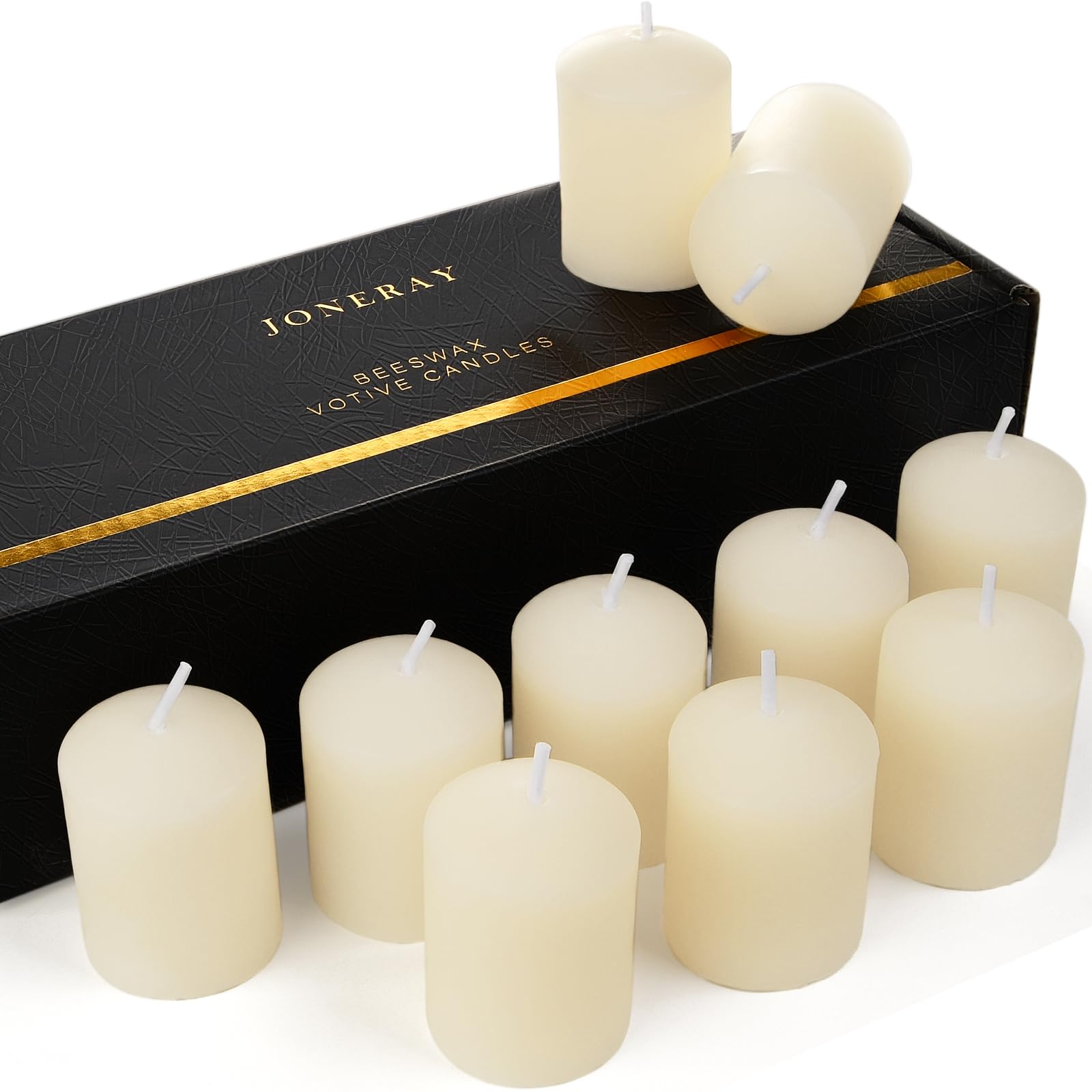 JONERAY Pure Beeswax Votive Candles Bulk-Pack of 10, Natural Unscented Beeswax Candles for Family Party and Birthday Gift(Ivory)