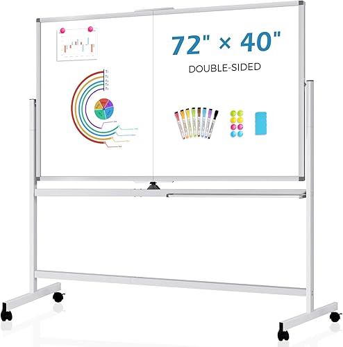 Miniatura 11 de Pizarra Blanca Rodante Grande de 48" X 36", Pizarra Blanca Magnética con Rotación de 360° y Soporte, Caballete de Pizarra Blanca de Doble Cara sobre