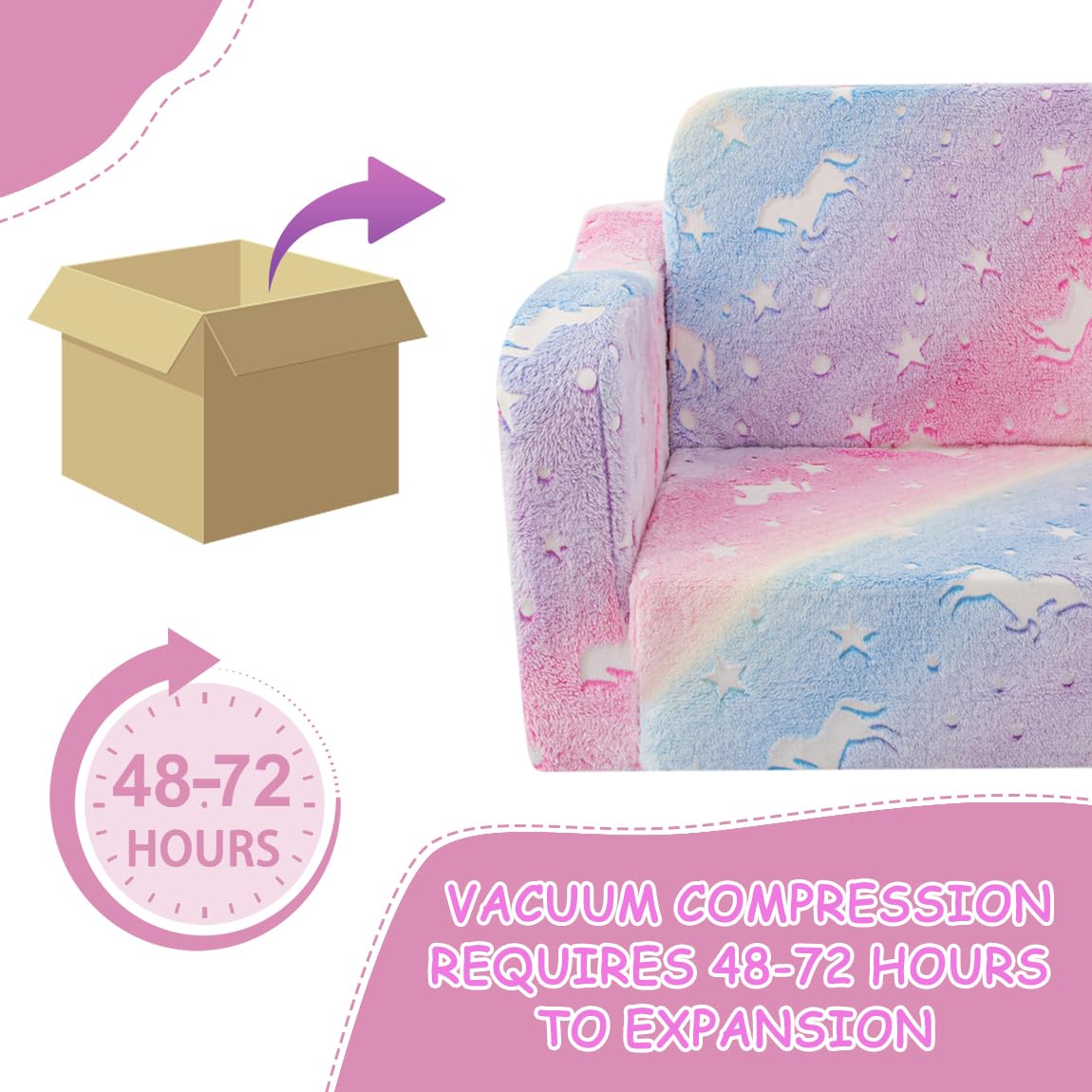 Silla y sofá para niños pequeños, sofá plegable 2 en 1, sillas convertibles para niños pequeños, cómodo sofá a tumbona con función que brilla en la oscuridad, suave para niñas y niños 7