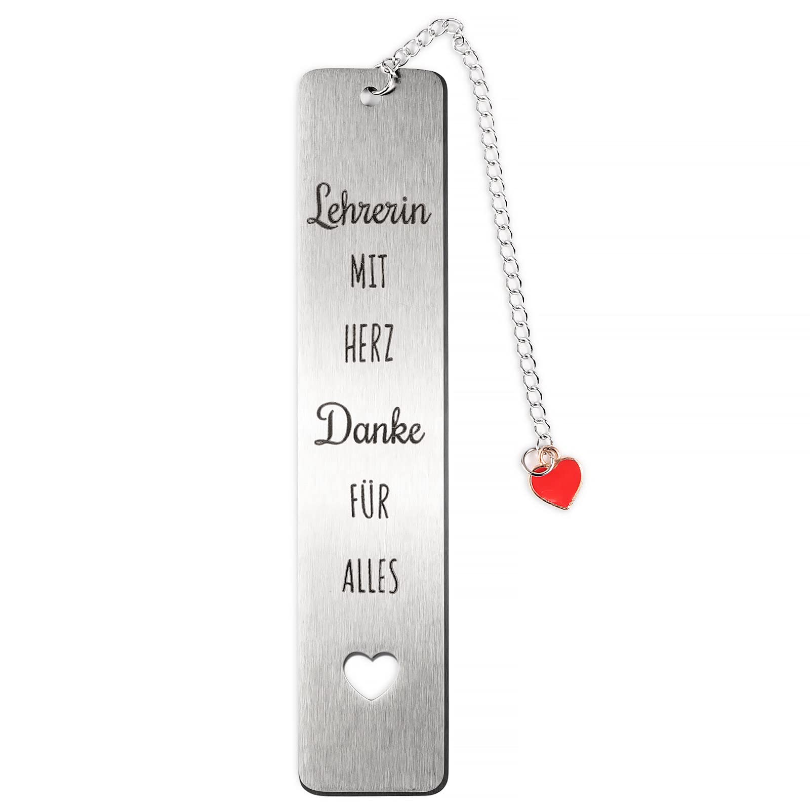 Regalo Profesores Maestros en Alemán 1* Marcapáginas Metal + 1* Caja, Marcador Libro Colgante Corazón Flor, Graduación Despedida Guardería Infantil Jardín Infancia Día Profesor Navidad (Corazón)