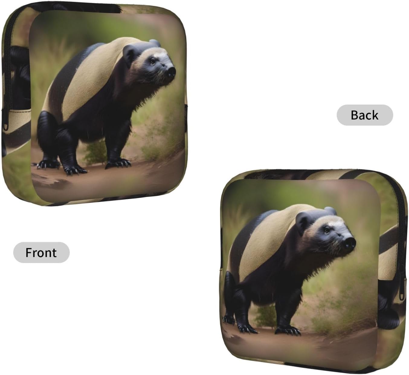 Cute Honey Badger Print Women Period Bag Sanitary Pouch Portable Pad Pouch Tampon Holder Small Zipper Pouch Storage Bag