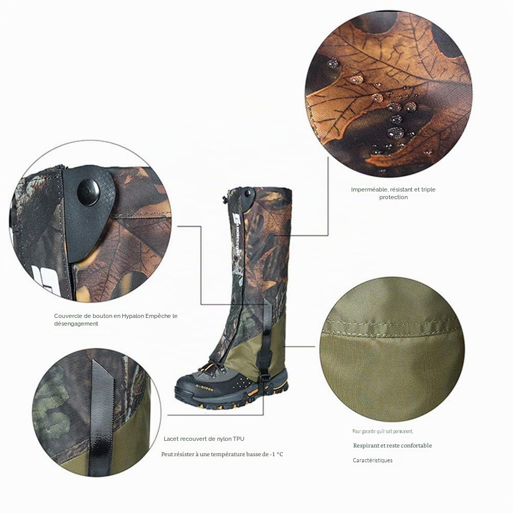 Guêtres de jambe imperméables pour homme, anti-déchirure, en nylon 900D, respirantes, pour randonnée, chasse, escalade (camouflage et vert militaire)