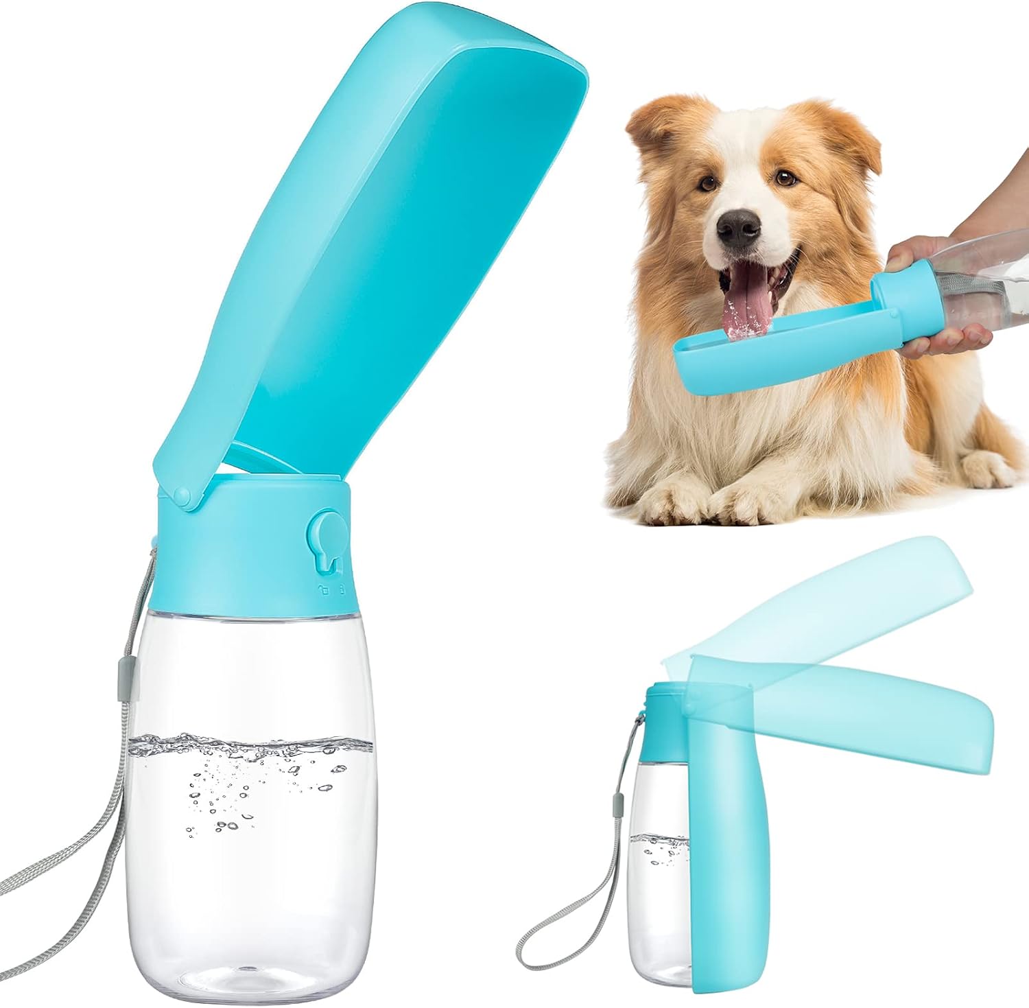 HOSCAPE Dog Water Bottle Foldable,Leak Proof 19oz Portable Dog Water Dispenser with Drinking Feeder, Lightweight & Convenient for Pets…