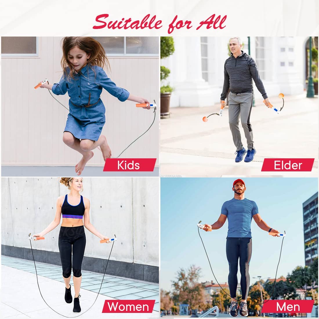 Corda per saltare per fitness per adulti, corda per saltare digitale con contatore [senza corda per uso interno] per donne, uomini e bambini, manici ponderati, corda regolabile, attrezzatura