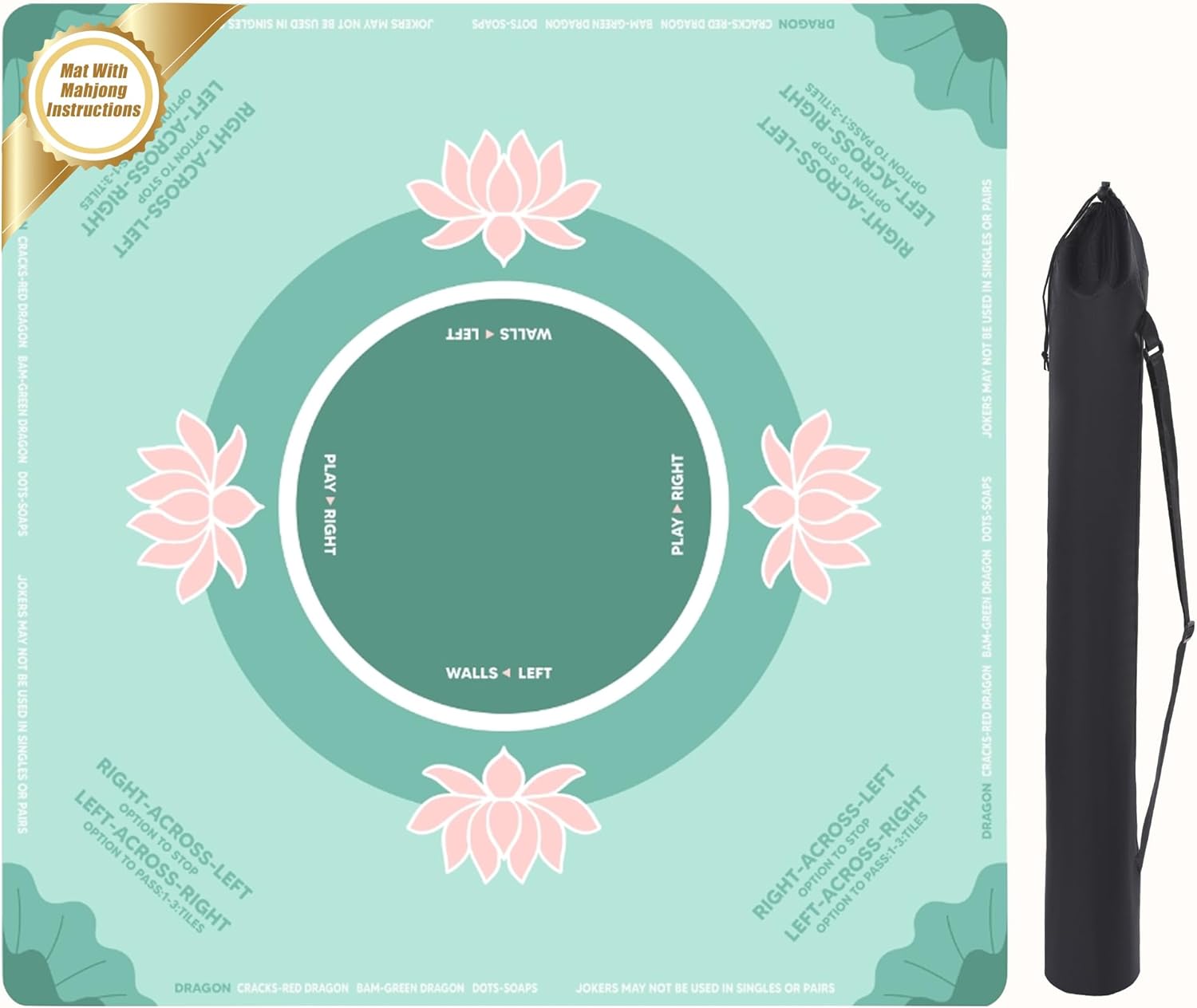 BALAPET Portable Mahjong Mat with Playing Instructions for Learning, Anti Slip Mahjong Mat for Table, Noise Reduction Table Mat Cover for Poker Card, Board & Tile Games, 31.5inx31.5in(Green)