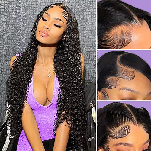 Jietai 13X4 Hd Curly Lace Front Wigs Human Hair Pre Plucked With Baby Hair 180% Density Brazilian Curly Wave Human Hair Wigs For Black Women 9A Glueless Lace Frontal Wigs Natural Color (20 Inch) #TOP8