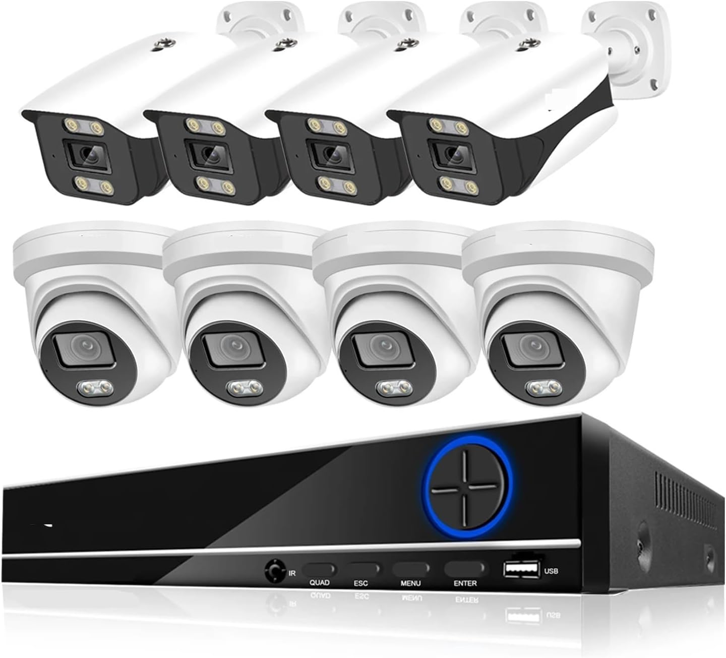 H.265 8CH 4K Security Camera System POE 8MP Ai Human Indoor Outdoor Metal Dome Color Night Video Surveillance Camera Kit(3T(户外运动),SET-25)