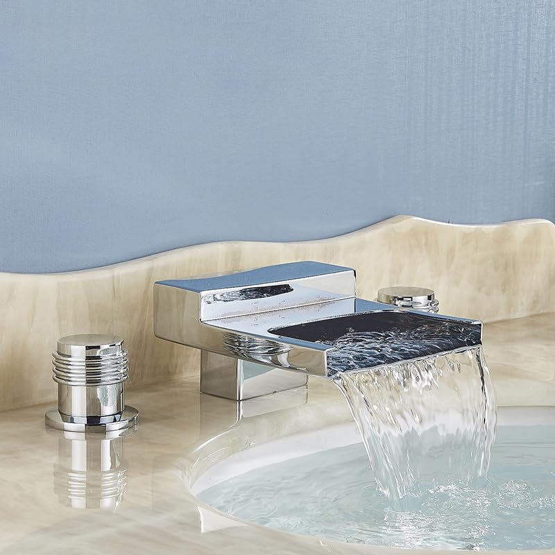 Robinet de salle de bains en chrome brillant mitigeur sur pont au design double poignée noble