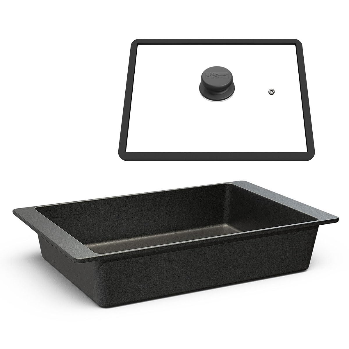 Hoffmann Bräter, 41x26 cm,Back- und Auflaufform, Handgegossen, Aluminium, Antihaftbeschichtet, für Induktion und Backofen, Anthrazit, 5L Volumen,Verzugsfrei, Made in Germany (mit Deckel)