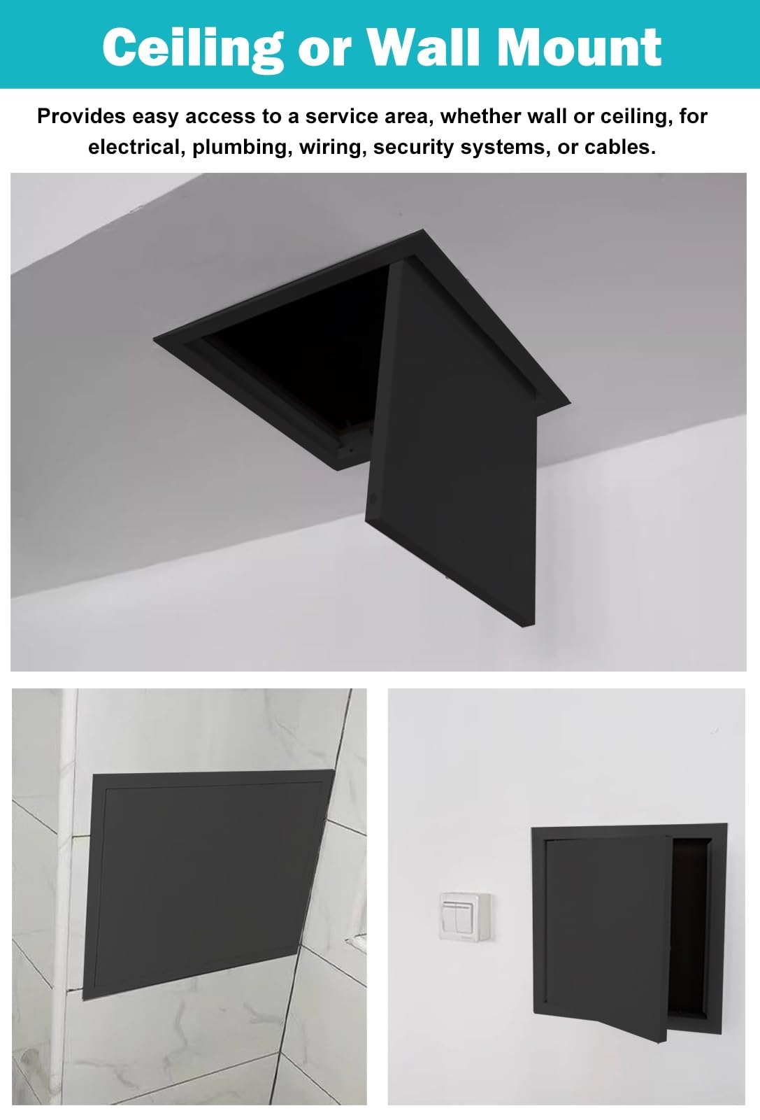 Panel de acceso con cerradura para válvula de agua, puerta de inspección magnética para techo/paredes, tamaños de 15-60 cm, ideal para cableado de ático y acceso a fontanería, y seguro.