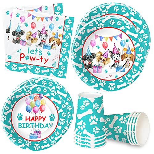 Apowbls Dog Birthday Plates And Napkins Party Supplies - Puppy Dog Party Decorations Tableware, Paw Print Plate, Cup, Napkin, Puppy Dog Theme Birthday Party Decorations Dinnerware For Kids | Serve 24 #TOP19