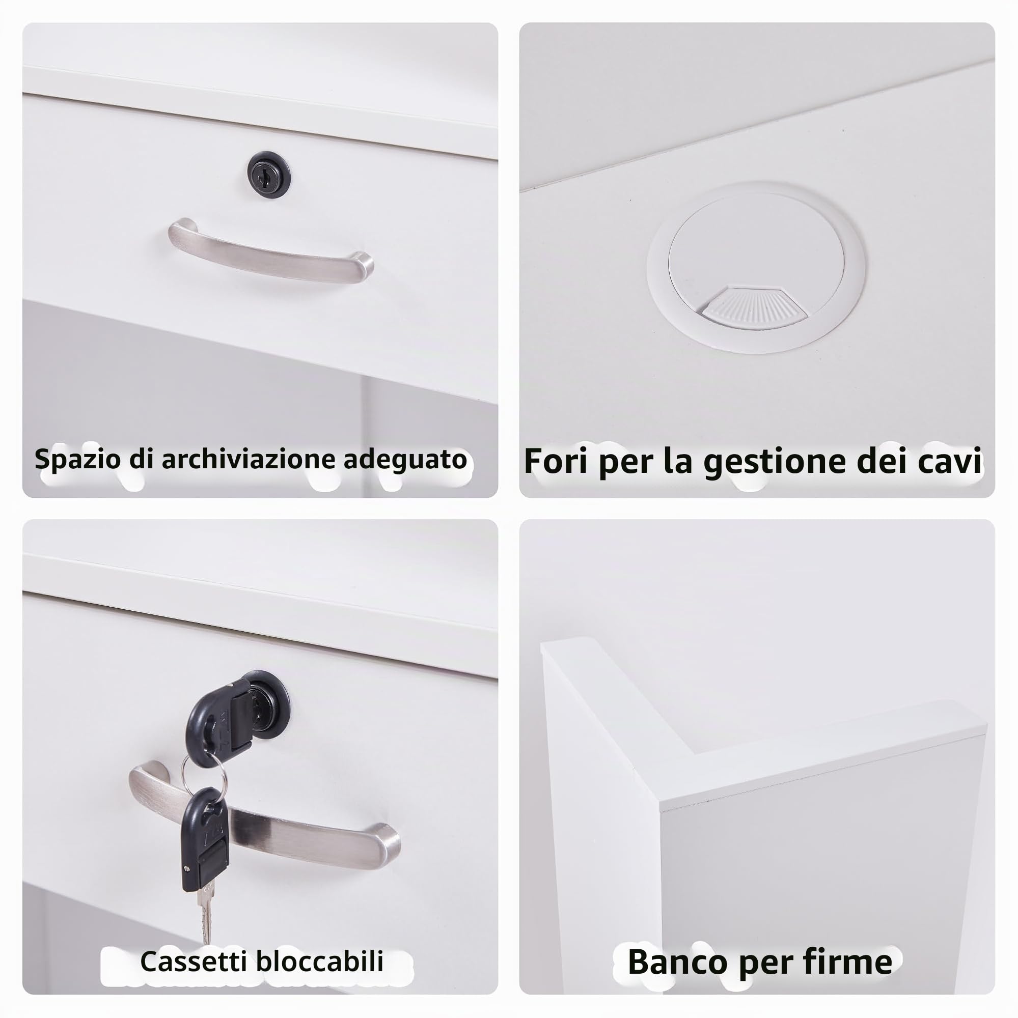 Banco Reception Piccola 80 cm Scrivania Reception in Legno Moderno Bancone Ufficio con Cassetti Chiudibili a Chiave e Ripiani Aperti per Parrucchiere, Centro Estetico, Negozio, Hotel e Ufficio