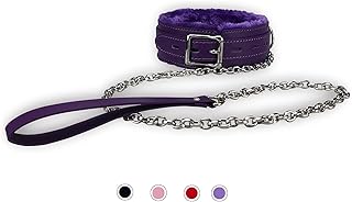 PU Leather Gothic Choker Collar with Long and Durable Detachable Leash Chain Adjustable Pet Collar Necklace, Purple