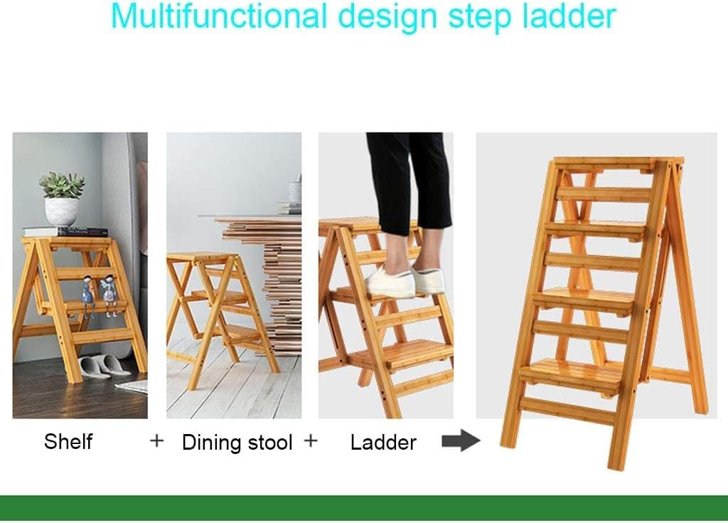 Wooden Step Stool,Wooden Folding Step Stool 3 Step Ladder Chair Foldable Stair Stool Multifunction Pine Wood Ladder for Home, Library and Office Max Load 150kg Space Savi