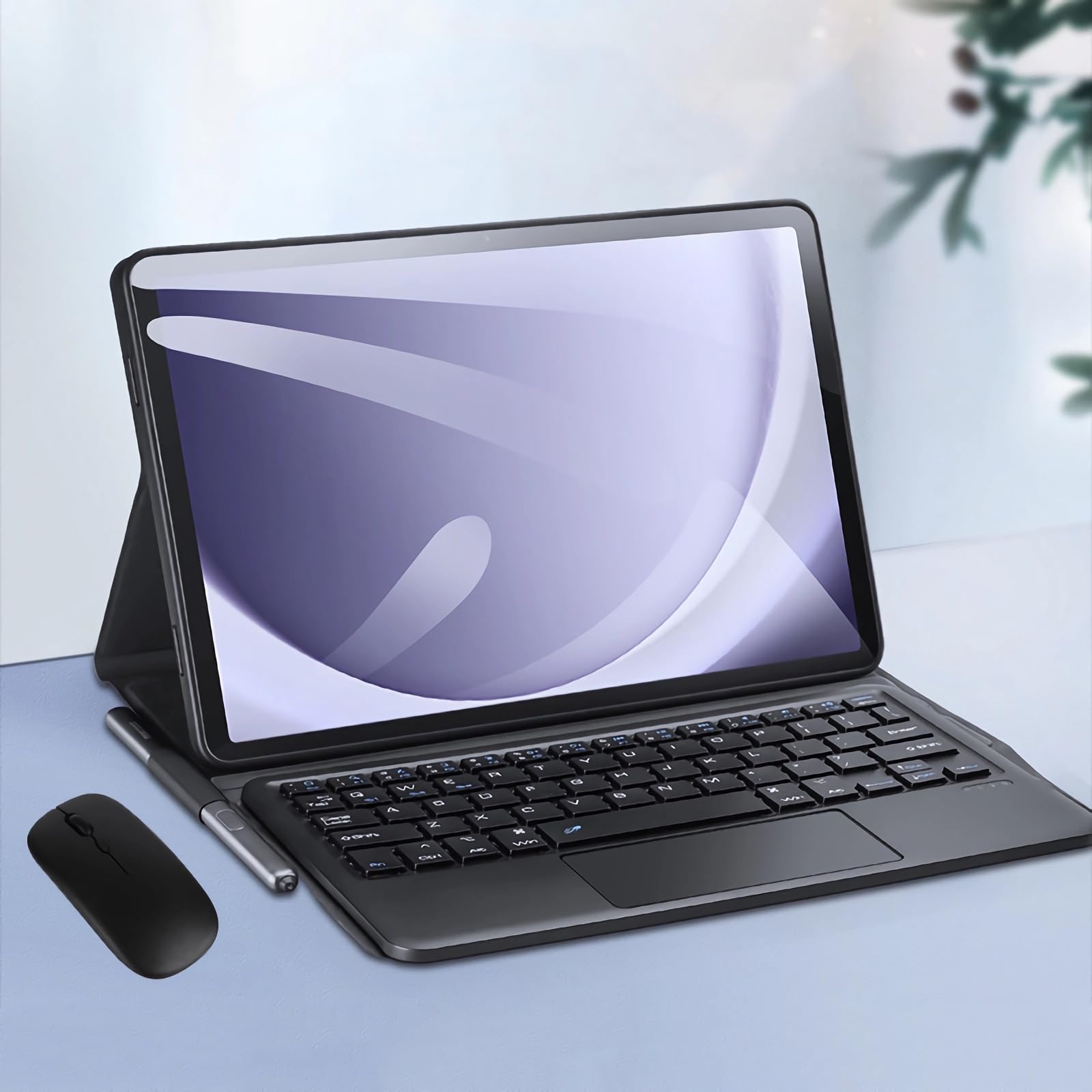 Etui z klawiaturą do Samsung Galaxy Tab A9 8,7 cala 2023 (SM-X110/SM-X115), Wbudowany Uchwyt Na Ołówek, Magnetyczna Odłączana Klawiatura Bezprzewodowa z Myszą Bluetooth