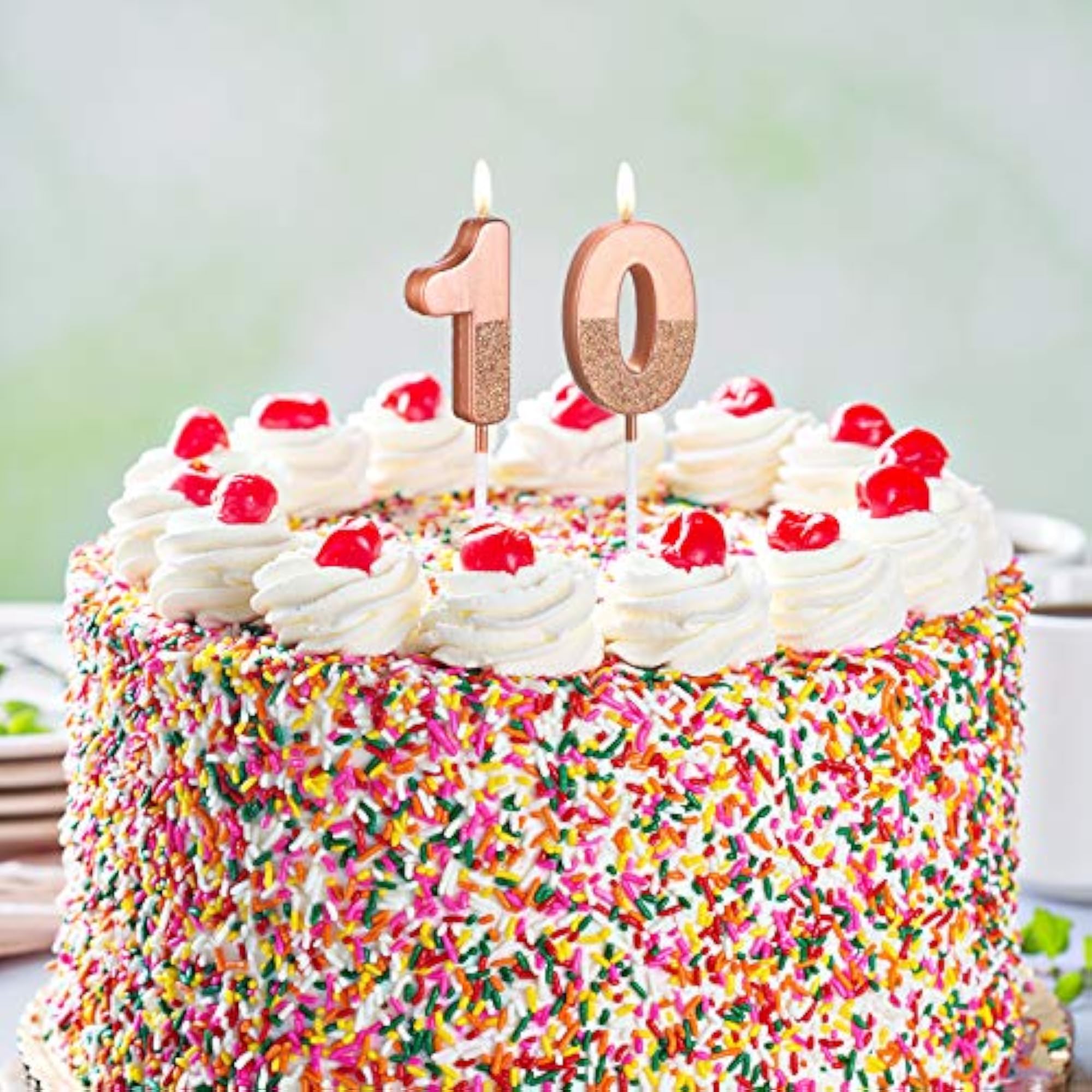 10th Birthday Candles Glitter Cake Topper Decoration