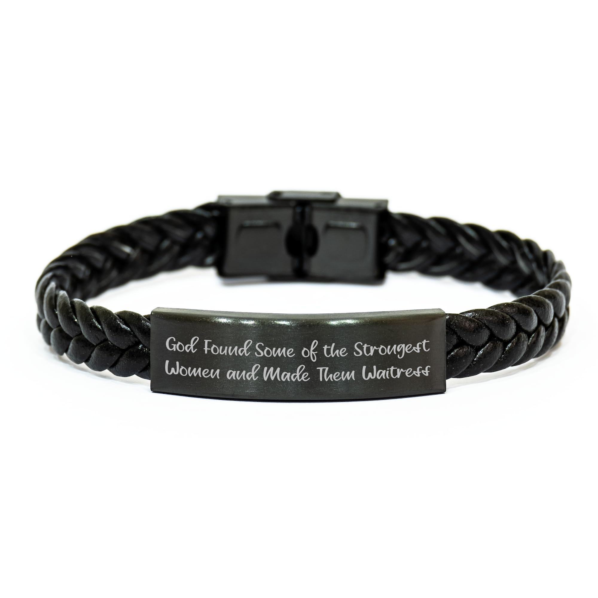 DesiDD Funny Waitress Gifts for Her, Interlaced Leather Bracelet, Valentine's Unique Gifts from Friends, Coworkers, Family, God Found Some Of The Strongest Women And Made Them Waitress