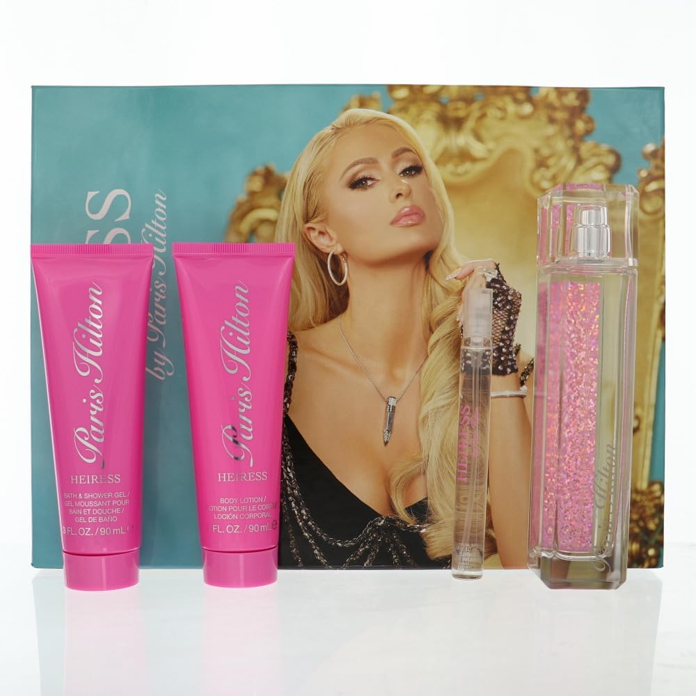 Paris Hilton Heiress for Women - 4 Piece Gift Set - 3.4 Oz Eau De Parfum Spray, 0.34 Oz Eau De Parfum Spray, 3.0 Oz Body Lotion, 3.0 Oz Shower Gel