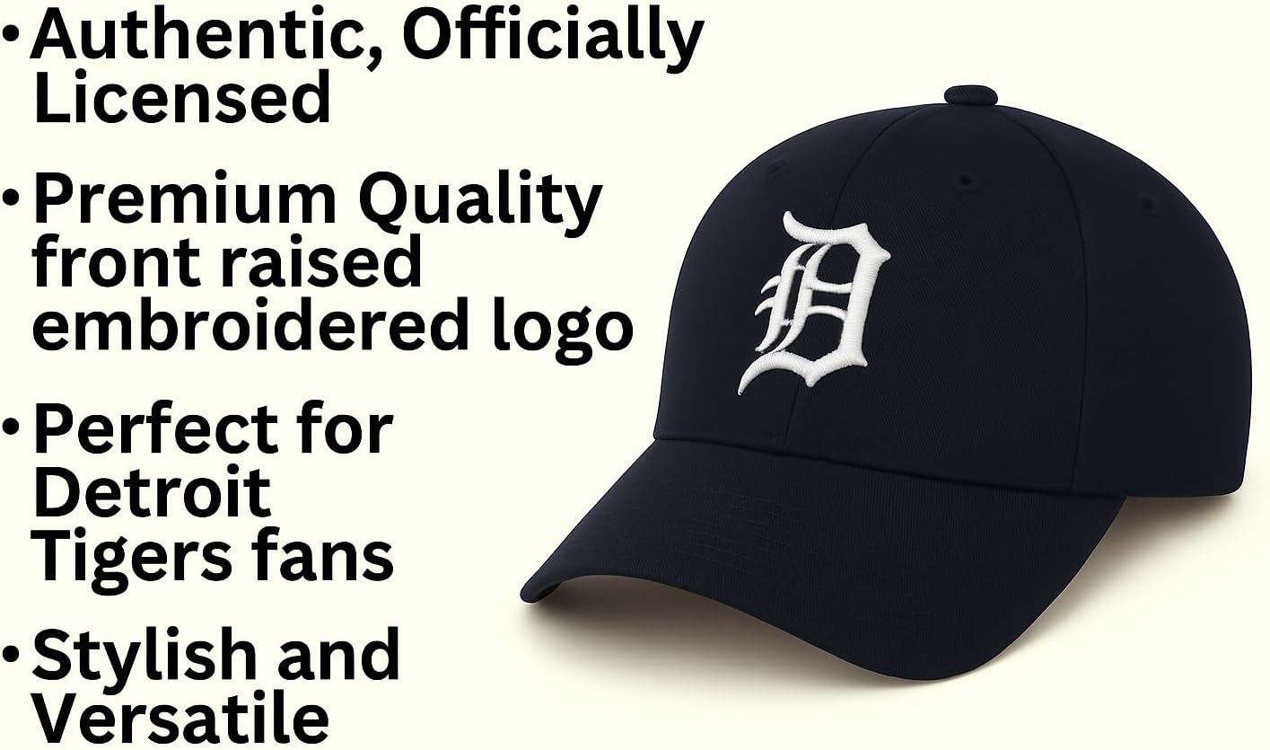 Officially Licensed Detroit Baseball Navy MVP Hat Classic Home Team Logo Adjustable Embroidered Structured Cap