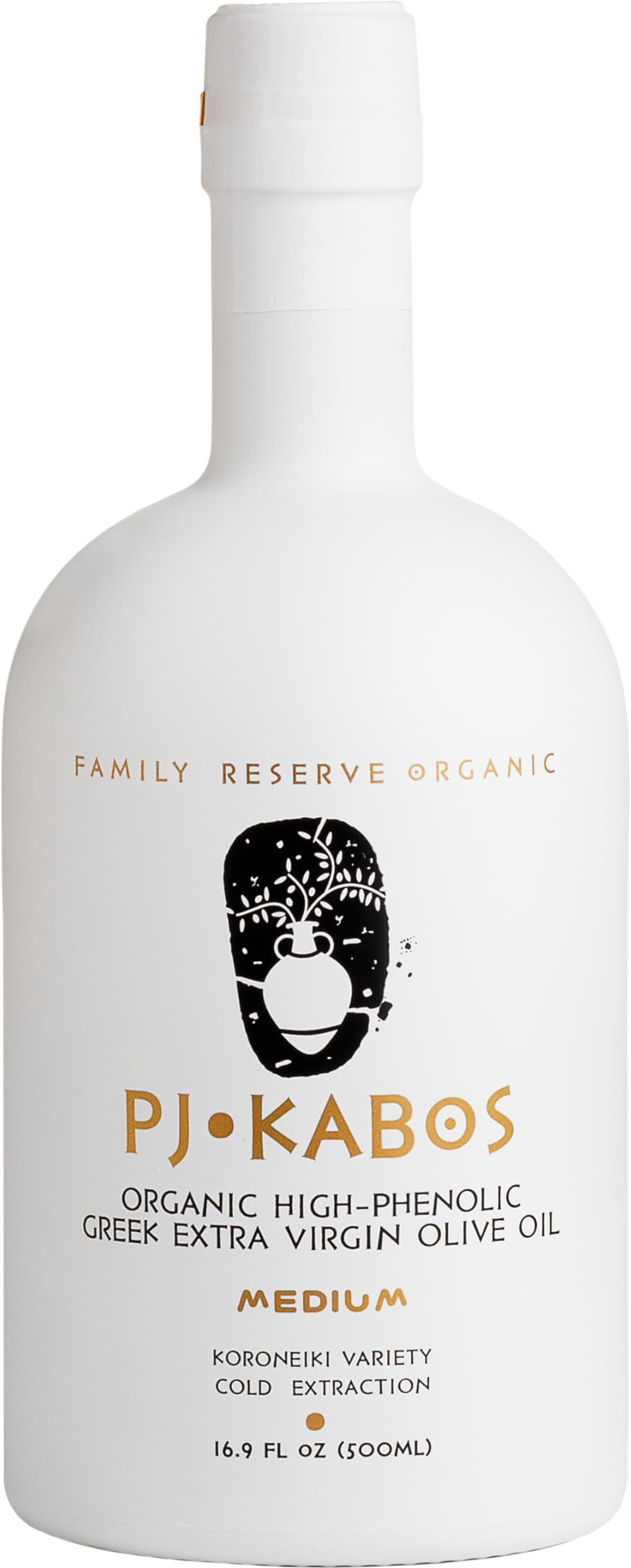 P.J. KABOS Fresh 2025/26 Harvest, High Phenolic (400+ mg/kg), USDA Organic Greek Extra Virgin Olive Oil, Kosher, Greece, Cold Extracted, 16.9oz Glass Bottle, 'Family Reserve Organic - Medium'