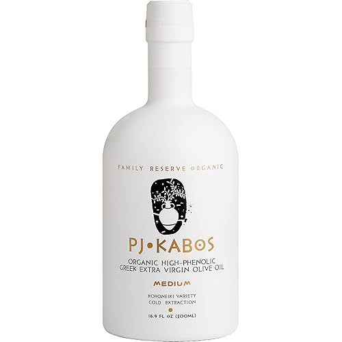 P.J. KABOS 2025 Gold Award Winner, High Phenolic (500+ mg/kg), USDA Organic Greek Extra Virgin Olive Oil, Kosher, Greece, Cold Extracted, 16.9oz, “Family Reserve Organic - Medium”
