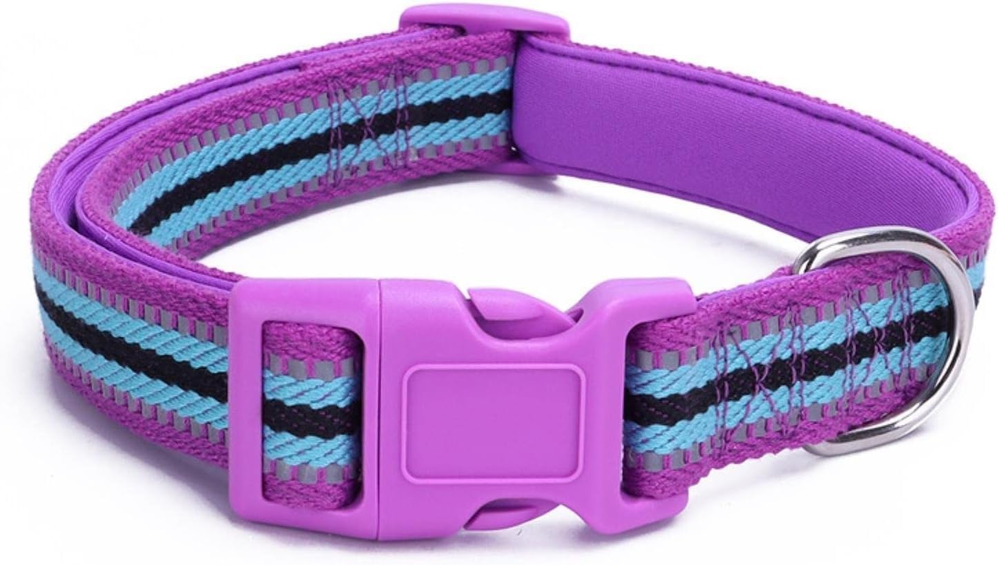 Collier tactique pour chien violet M réfléchissant et large avec boucle de sécurité