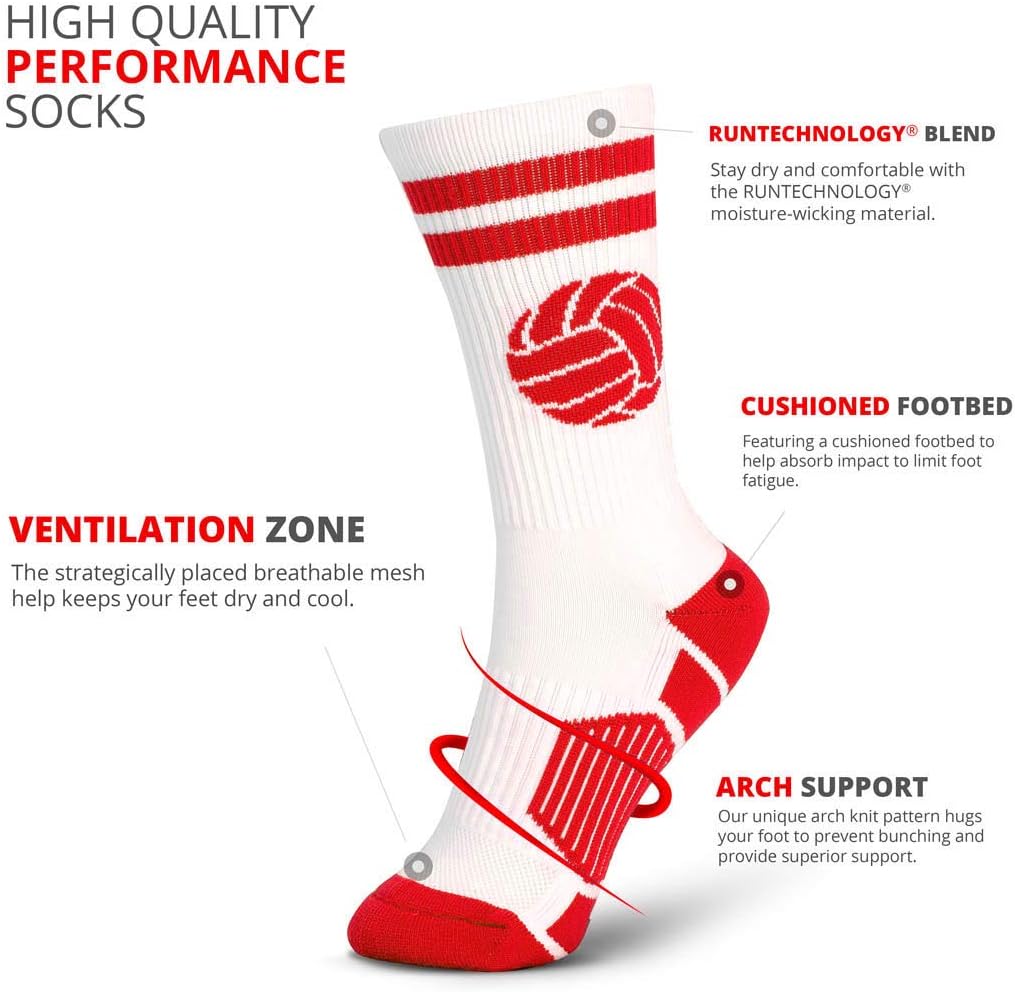 ChalkTalkSPORTS Volleyball Socks - Cushioned Mid-Calf Crew - Classic Ball | Moisture-Wicking Performance Blend, Athletic Volleyball Gear, Stay-Up Technology, Arch Support, Breathable, Women and Girls