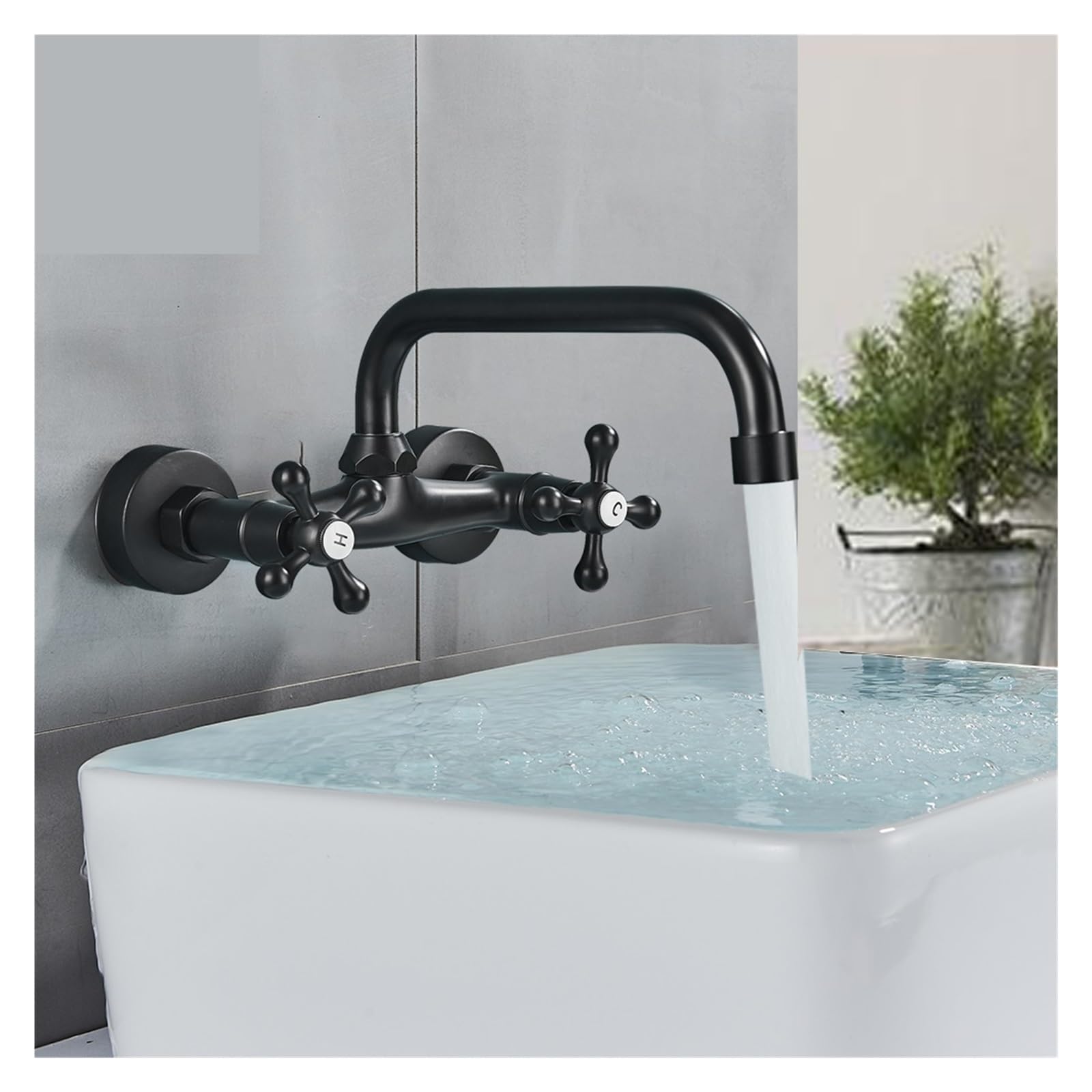 Wand-Wasserhahn Fürs Badezimmer – Matt Schwarz, 360° Drehbar, Mit Keramik-Ventil