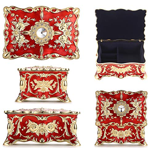 Hipiw Vintage Jewelry Organizer Box - Metal Trinket Storage Box Ornate Treasure Chest Box Jewelry Decorative Box Keepsake Gift Box Case For Women Girls,4.9"X3.4"X2.7" #TOP2