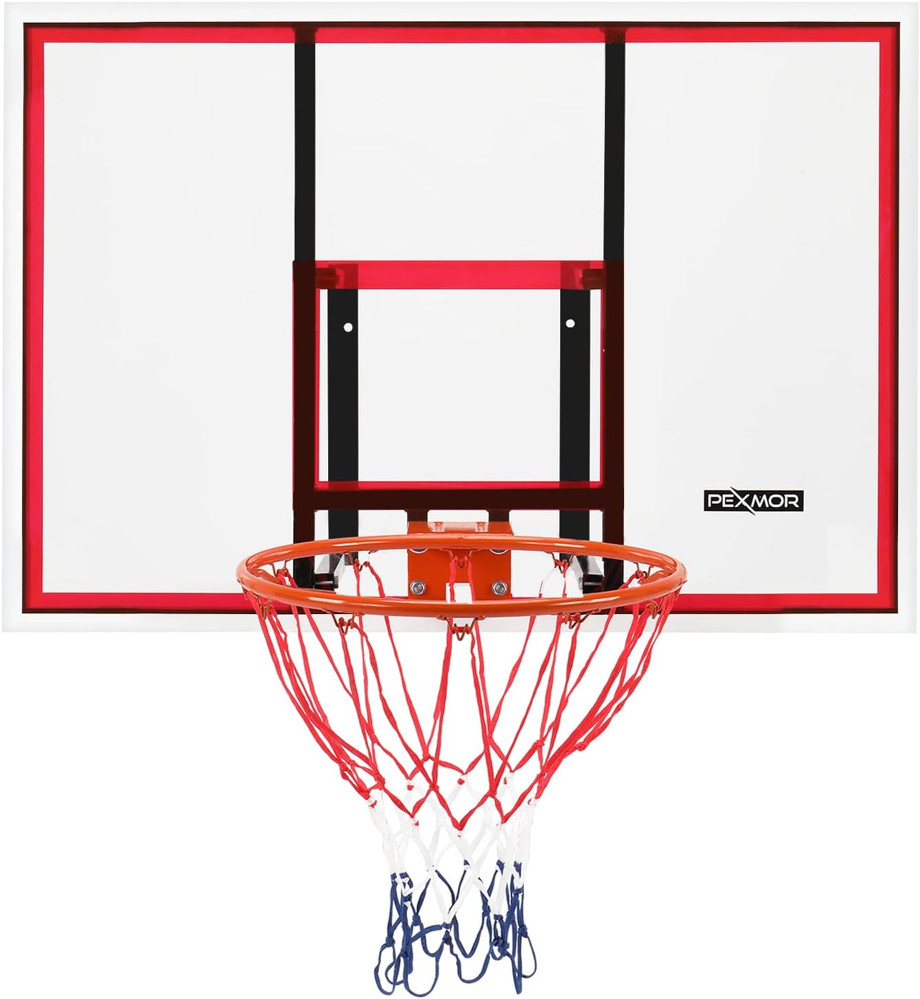 PEXMOR 43.3“ x 29.5“ Wall-Mount Basketball, Backboard Hoops & Goal Rim Combo Kit,Shatterproof Polycarbonate Board All-Steel Rustproof Frame&for Standard No7 Balls
