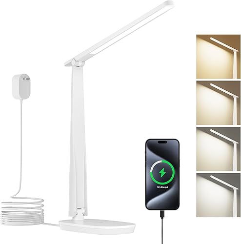 Miniatura 8 de Honeywell Lámpara de escritorio LED para oficina en casa, luz de cuidado de los ojos con 4 modos de color y control táctil, puertos de carga USB