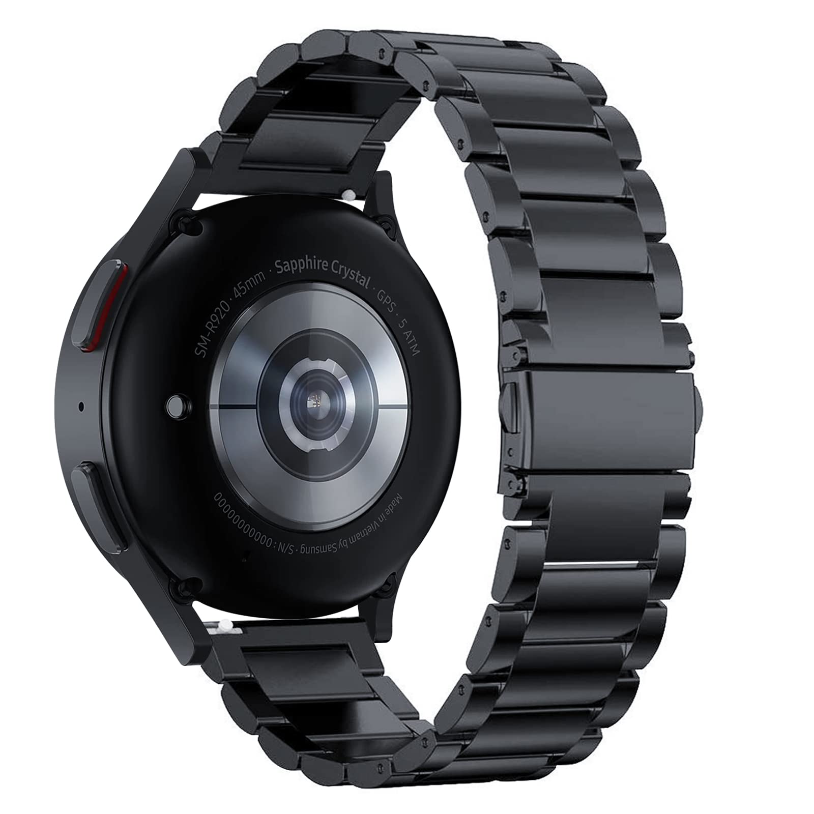 SUNDAREE Compatibile con Cinturino Samsung Galaxy 6 5 4 44MM 40MM/Watch 5 Pro 45MM LTE/Watch 6 4 Classic 47MM 46MM 43MM 42MM/Active 2,20MM Nero Uomo Acciaio Metallo Orologio Intelligente Ricambio Band