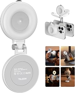 TELESIN C03 Magnetic Phone Selfie Light Compatible with iPhone Mag-Safe | CRI97 360° LED Selfie Ring Fill Light with Mirror for Selfies/Photography/TikTok/Zoom Calls/Video Conference (White)
