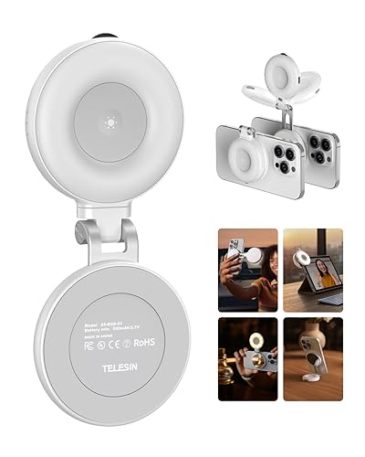 TELESIN C03 Magnetic Phone Selfie Light Compatible with iPhone Magsafe, CRI97 360° LED Selfie Ring Fill Light with Mirror for Selfies/Photography/TikTok/Zoom Calls/Video Conference (White)