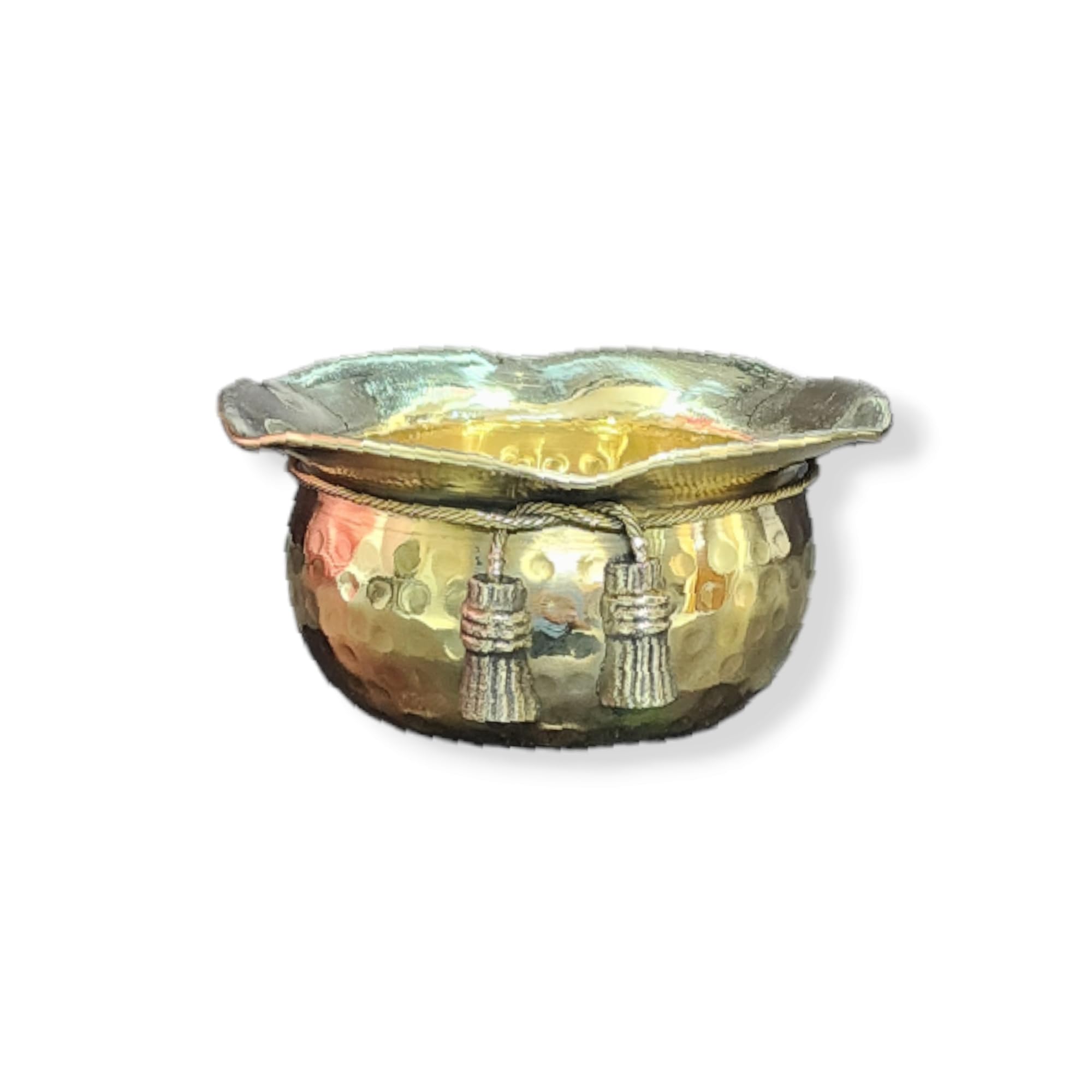 YRK Brass Hammered Bowl with Cut and Curved Edges with Tie Knot 4.5 INCH-picture-12