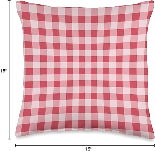 Miniatura 4 de Red and White Vichy Check Almohada con patrón de cuadros rojos y blancos 16 x 16 pulgadas multicolor