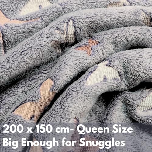 Image of Happy Hues Butterfly Glow in The Dark Blanket-200 x 150 cm- Super Soft Fluffy Flannel Fleece All Season Blanket for Babies-Toddlers-Kids & Teen Boys & Girls-Gifting Ideas for 0-15 Years- Grey