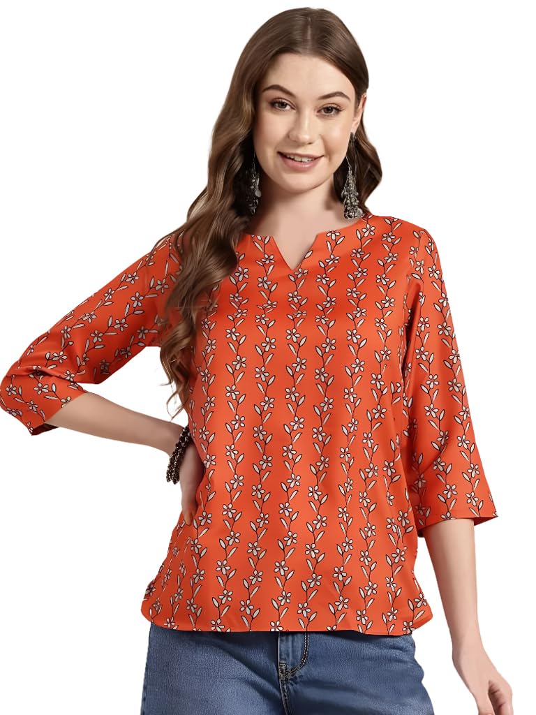 Women's Printed Cotton Blend Short Kurti l All Over Printed V-Cut Neckline Casual Wear Tunic Top's l Ethnic Top's for Girls