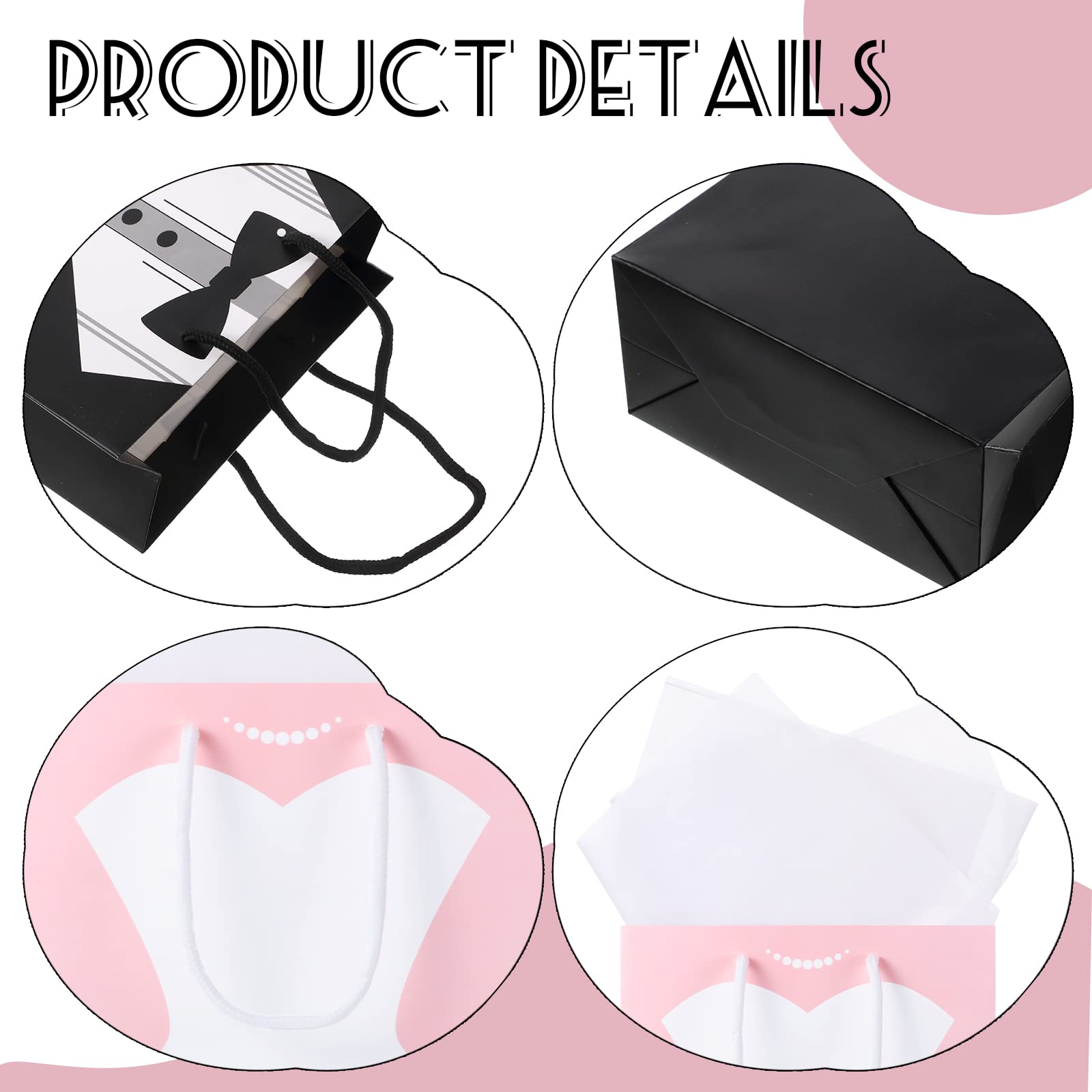 TaoBary Bridal Party Bags for 12 Guests - 9 x 7.5 x 3.5 Inch Bags with 12 Tissue Paper and Handle for Bridal Shower Proposal